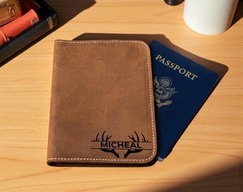 Personalized Leather Passport Holder, Custom Engraved Passport Cover, Travel Wallet Gift for Men Women