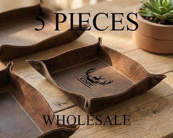 Zestaw prezentowy dla drużbów, 5 skórzanych tacek na ubrania, spersonalizowany organizer, hurtowe upominki ślubne, prezent dla świadka