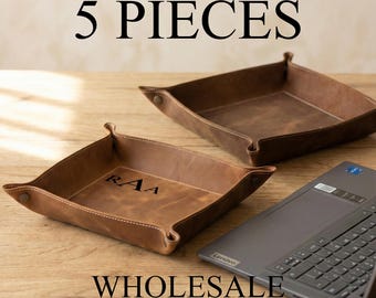 Spersonalizowany zestaw skórzanych tacek dla gości weselnych (5 szt.), prezent dla drużbów w hurtowych ilościach, grawerowany organizer na drobiazgi, prezent na Dzień Ojca, hurtowy upominek ślubny