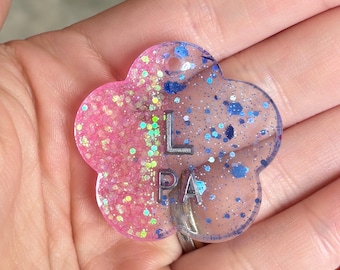 左PA X線マーカー - 花柄 - ピンクとブルーのチャンキーグリッター