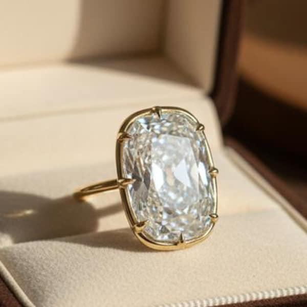 Elegant Cushion Cut Solitaire Moissanite Ring, Large Cushion Moissanite Engagement Ring, Statement Anniversary Gift, Perfect Proposal Ring