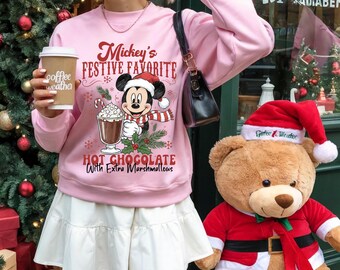 Mickey Festive Favorite Hot Chocolate Shirt, Disney Holiday Sweatshirt, Christmas Retro Mouse Tee, Disneyland XMAS Trip Hoodie, Disney Retro