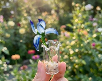 Hand-Blown Glass Flower Bouquet, Miniature Desktop Decor, Crystal Flowers, Tiny Keepsake Gift