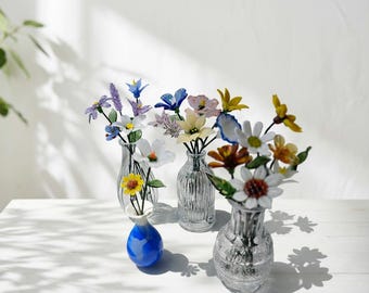 Pequeño jarrón para flores de cristal, jarrones miniatura de cristal y cerámica, decoración de escritorio artesanal, regalo para mamá/abuela, apto para tallos de cristal de 6 a 10 pulgadas.