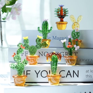 Hand Blown Glass Cactus Sculpture, Unique Handmade Art Piece