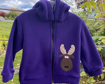 Purple Moose- Children's Fleece Jacket, Handmade Fleece Jacket for Baby Toddler Kids, Handmade in Alaska, Warm Fun Cute Kids Clothing