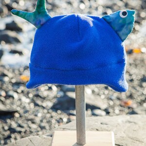 Blue Fish Children's Fleece Hat, Handmade Cute Kids Clothing, Warm Hand sewn Fleece Hat for Kids Baby Toddler, Boy and Girl, Alaskan Made image 6