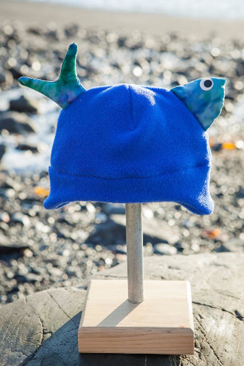 Blue Fish Children's Fleece Hat, Handmade Cute Kids Clothing, Warm Hand sewn Fleece Hat for Kids Baby Toddler, Boy and Girl, Alaskan Made image 6