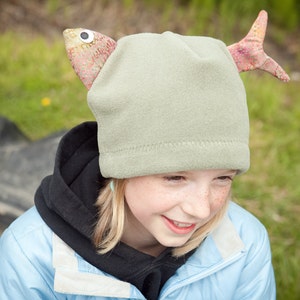 Green Fish Children's Fleece Hat, Handmade Cute Kids Clothing, Warm Hand sewn Fleece Hat for Kids Baby Toddler, Boy and Girl, Alaskan Made image 2