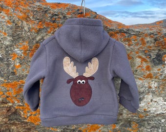 Grey Moose- Children's Fleece Jacket, Handmade Fleece Jacket for Baby Toddler Kids, Handmade in Alaska, Warm Fun Cute Kids Clothing