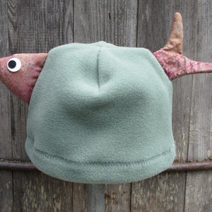 Green Fish Children's Fleece Hat, Handmade Cute Kids Clothing, Warm Hand sewn Fleece Hat for Kids Baby Toddler, Boy and Girl, Alaskan Made image 1