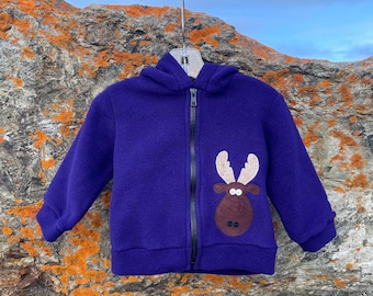 Purple Moose- Children's Fleece Jacket, Handmade Fleece Jacket for Baby Toddler Kids, Handmade in Alaska, Warm Fun Cute Kids Clothing