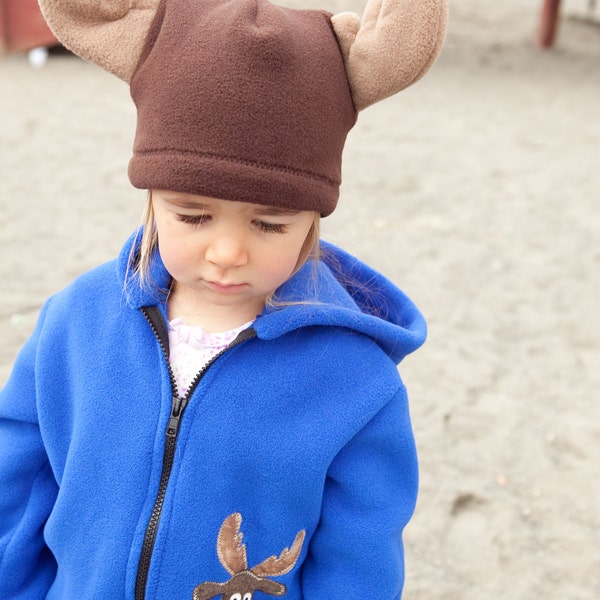 Moose- Children's  Fleece Hat, Handmade Cute Kids Clothing, Warm Hand sewn Fleece Hat for Kids Baby and Toddler, Boy and Girl, Alaskan Made