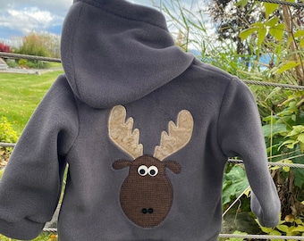 Grey Moose- Children's Fleece Jacket, Handmade Fleece Jacket for Baby Toddler Kids, Handmade in Alaska, Warm Fun Cute Kids Clothing