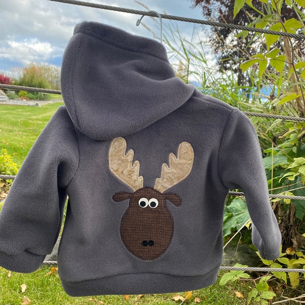 Grey Moose- Children's Fleece Jacket, Handmade Fleece Jacket for Baby Toddler Kids, Handmade in Alaska, Warm Fun Cute Kids Clothing