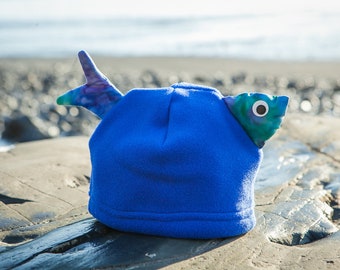 Blue Fish- Children's Fleece Hat, Handmade Cute Kids Clothing, Warm Hand sewn Fleece Hat for Kids Baby Toddler, Boy and Girl, Alaskan Made