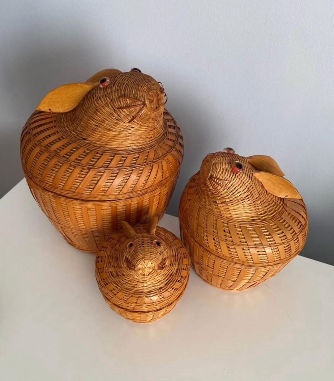 Walnut Ridge Rabbit Basket Vintage Set of 3 Woven Wicker Rabbit Shaped Lidded Baskets Easter Decor ...