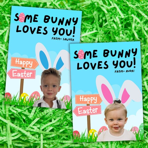 Easter bunny custom card- Personalized name and photo- Digital download-Happy Easter Card