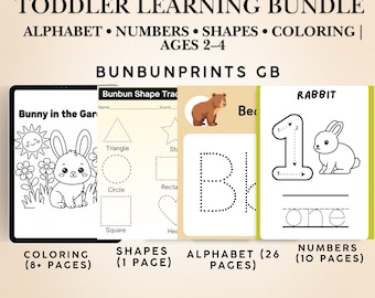Toddler Learning Bundle | ABC, Numbers, Shapes Tracing (PDF)
