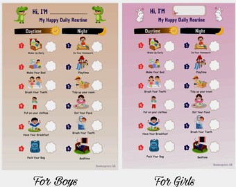 Tableau des routines quotidiennes des enfants : thèmes des dinosaures et des lapins (PDF A2)