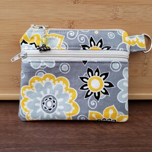 Venta Flor Doble Cremallera Forrada Bolsa de Cremallera de Tela, Otoño Temático Naturaleza, Amarillo Gris Floral, Cartera de Viaje, Monedero de Monedas, Regalo Único, 4.5x5"