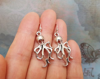 Silver Octopus Earrings, Octopus Jewelry, Antique Silver Earring, Sterling Silver Earwire, Nature Jewelry, Gift for her jingsbeadingworld