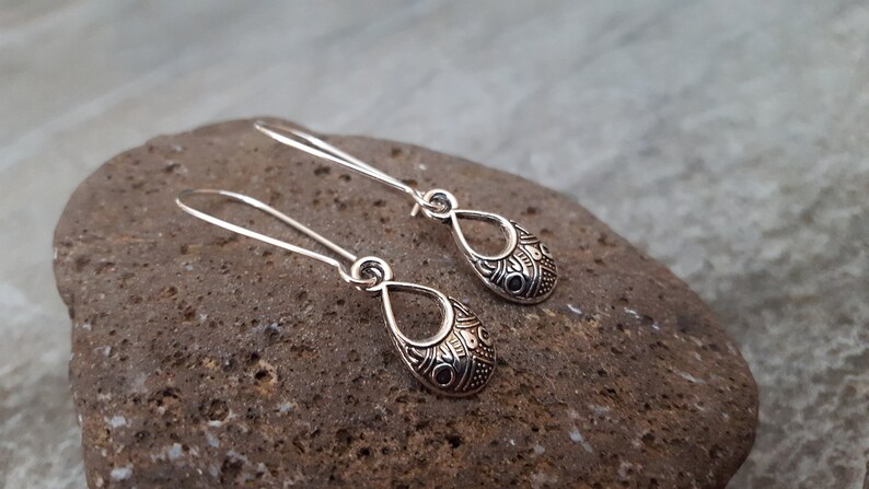 Antique Silver Tiny Drop Earrings Nature Inspired ** Sterling Silver Silver Teardrop Earrings Tribal Earrings Unique Gift for her