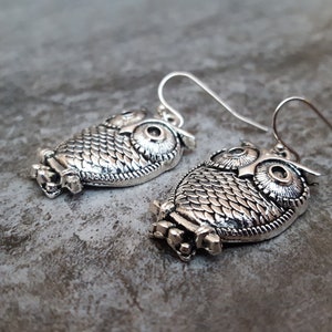 Sale Silver Owl Earrings, Tibetan Silver, Antiqued Silver Owl Charm Earrings, Owl Jewelry, Gift for her, jingsbeadingworld, Nature Inspired