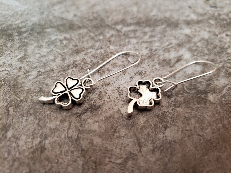 Silver Four Leaf Clover Heart Earrings Mini Leaf Earrings Unique Gift for her Leaf Jewelry Sterling Silver Earwire Nature Inspired **