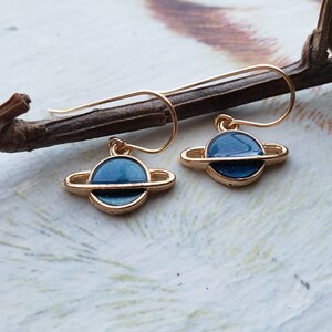 Blue Planet Gold Earrings, Deep Sky Blue, Sparkly Enamel, Galaxy, Celestial Jewelry, 14k Gold Filled Earwire, Unique Gift Ideas for her