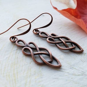 Sale Copper Celtic Knot Earrings, Celtic Knot Jewelry, Endless Knot Earrings, Rustic Earthtone, Antique Copper, Unique Gift Ideas For Her