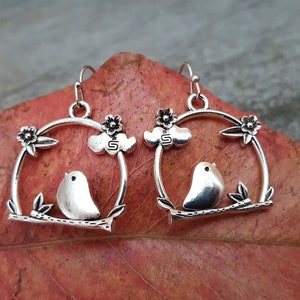Sale Silver Bird Branch Flower Leaf Earrings, Bird Perch, 3D Doublesided Earrings, Sterling Silver, Unique Gift For Her, Nature Inspired
