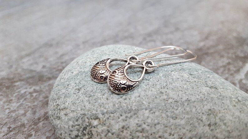 Antique Silver Tiny Drop Earrings Nature Inspired ** Sterling Silver Silver Teardrop Earrings Tribal Earrings Unique Gift for her
