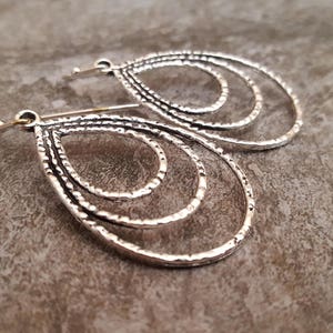 Sale Layered Silver Teardrop Earrings, Oval Hoop Earrings, Antiqued Silver Drop Earrings, Rustic Lightweight Everyday, Gift For Her image 3