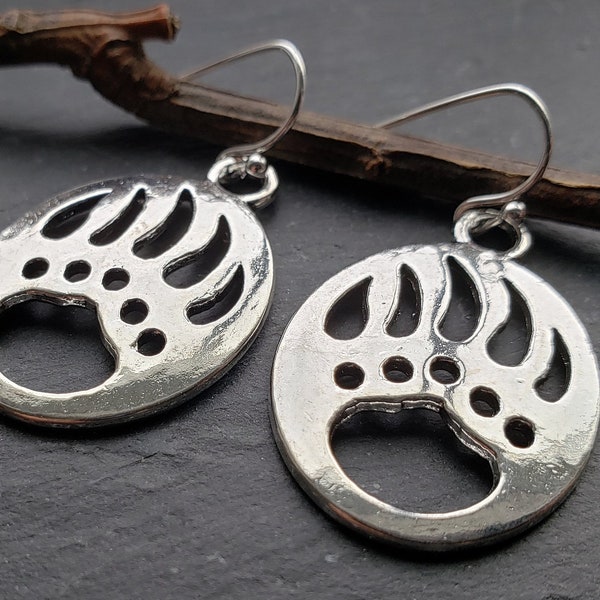 Sale Silver Bear Paw Earrings, Paw Print,  Antique Silver, Tribal Bohemian, Nature Inspired Jewelry, jingsbeadingworld, Unique Gift For Her