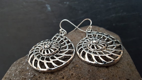 Sale Silver Conch Earrings, Conch Jewelry, Spiral Earrings, Seashell Earrings, Filigree Charm Earrings, Gift for her, Nature Inspired