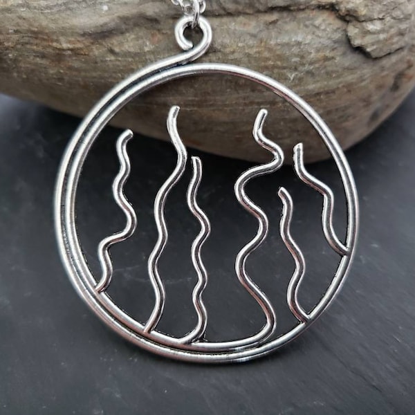 Sale Silver Ocean Wave Open Hoop Pendant Necklace, Seaweed, Deep Sea, Beach Day, Unique Gift Ideas For Her, Ocean Themed, jingsbeadingworld