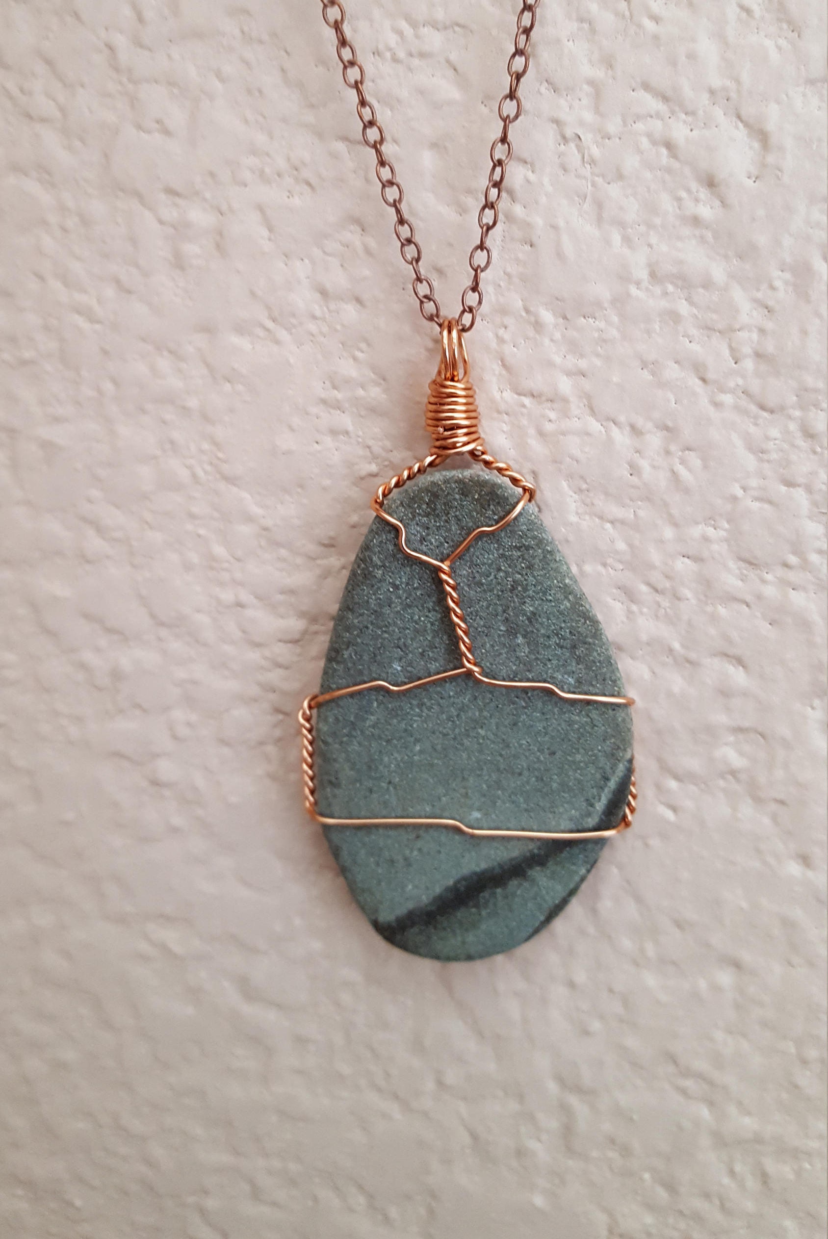 ★HARANG★ HR 337N_Stone from Ocean Necklace Beach Rock Necklace, Copper Wire Wrapped Natural Freeform