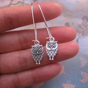 Sale Silver Owl Earrings, Tibetan Silver, Rustic Antique Silver, Textured Owl Charm, Kidney Earwires or Hook Earwires, Gift For Her, Nature