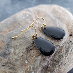 Sale Black Teardrop Earrings, Gold Silver Enamel Drop Earrings, Sterling Silver, 14k Gold Filled, Spring Summer Beach, Unique Gift For Her