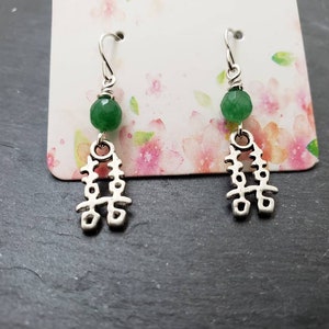 Silver Double Happiness Green Jade Earrings, Chinese Character Word Shuang Xi Lin Men, Antique Silver, Good Luck, Unique Gift Ideas For Her