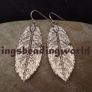 Sale Large Silver Leaf Earrings, Rustic Antique Silver, Highly Detailed, Nature Jewelry, Statement Earrings, Gift for her, jingsbeadingworld