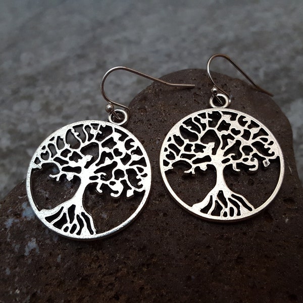 Sale Tree of Life Earrings, Silver Tree Earrings, Tree Jewelry, Sterling Silver Earwire, Circle of Life Earrings, Unique Gift Ideas for her