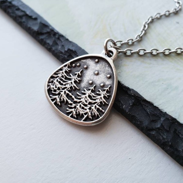 Snowy Winter Pine Tree Woods Scenic View Pendant Necklace, Landscape Jewelry, Christmas Holiday, Let It Snow, Unique Gift Ideas For Her