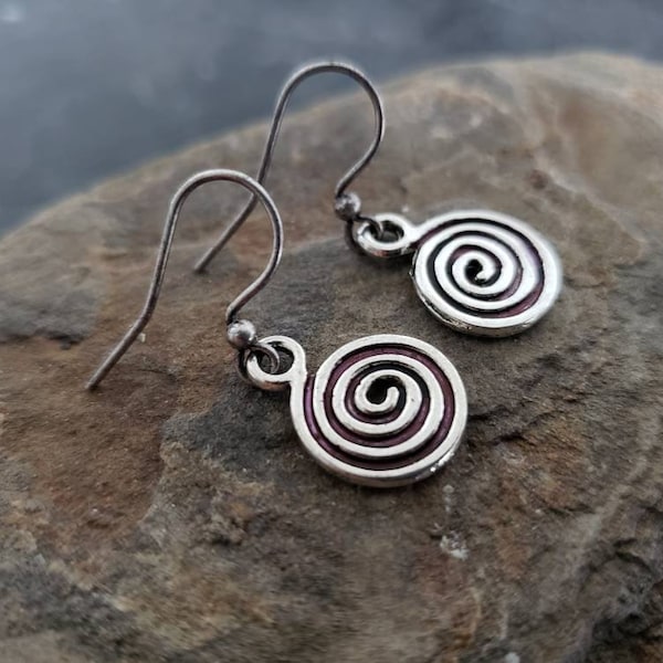 Sale Silver Spiral Disc Earrings, Antique Silver Swirls Earrings, Oxidized Silver, Unique Gift For Her, jingsbeadingworld, Nature Inspired