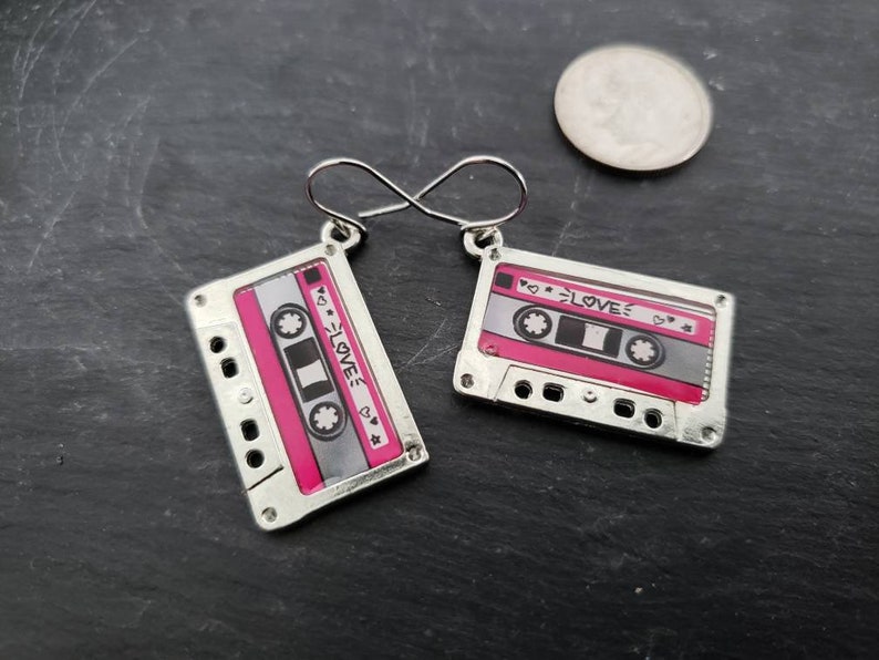 Sale Silver Cassette Tape Earrings, Highly Detailed, Cassette Jewelry, Retro Vintage, 80's Gift Ideas For Her, Music Lovers Gift afbeelding 4