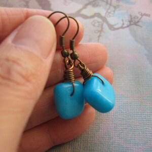 Blue Jade Bronze Earrings, Rainbow Jade Earrings, Natural Dyed Chinese Jade Gemstone Antique Bronze Earrings, Gift for her,jingsbeadingworld