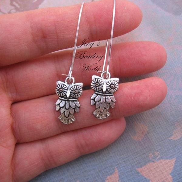 Sale Wise Owl Silver Earrings, Tibetan Silver, Rustic Antique Silver Owl Jewelry, Nature Lovers Unique Gift Ideas For Her, jingsbeadingworld