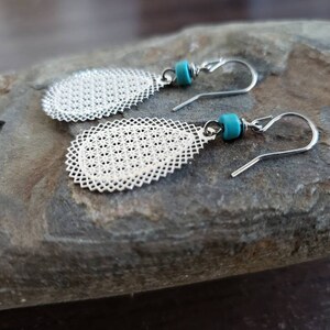 Sale Filigree Teardrop Blue Turquoise Earrings, Delicate Silver Earrings, Highly Detailed, Unique Gift Ideas For Her, jingsbeadingworld