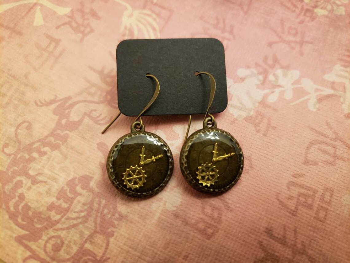 Antique Bronze Clock Face Earrings Pocket Watch Earrings Etsy